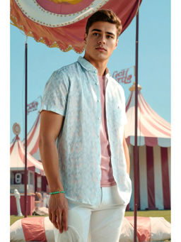 Louis Philippe - Men Light Blue Slim Fit Print Half Sleeves Casual Shirt