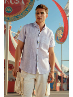 Louis Philippe - Men Lavender Slim Fit Print Half Sleeves Casual Shirt