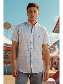 Louis Philippe - Men White Slim Fit Check Half Sleeves Casual Shirt