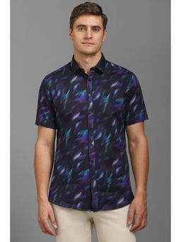 Louis Philippe - Men Black Slim Fit Print Half Sleeves Casual Shirt