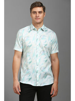 Louis Philippe - Men White Slim Fit Print Half Sleeves Casual Shirt