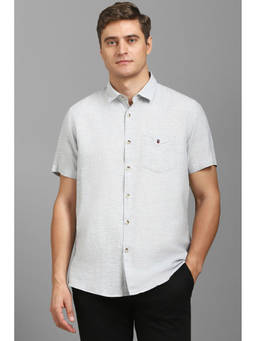Louis Philippe - Men Grey Slim Fit Textured Half Sleeves Casual Shirt