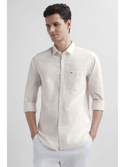 Peter England - Men Beige Slim Fit Textured Casual Shirt