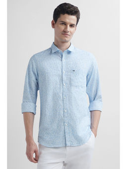Peter England - Men Light Blue Slim Fit Print Casual Shirt