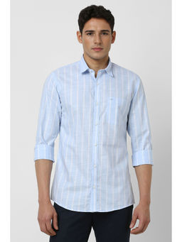 Peter England - Men Light Blue Slim Fit Stripes Full Sleeves Casual Shirt