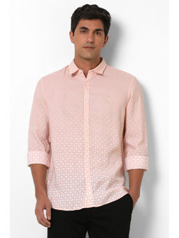 Peter England - Men Pink Slim Fit Print Full Sleeves Casual Shirt