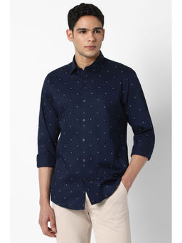 Peter England - Men Navy Blue Slim Fit Print Casual Shirt