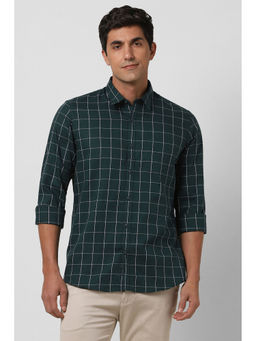 Peter England - Men Green Slim Fit Check Full Sleeves Casual Shirt