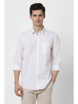 Peter England - Men White Slim Fit Print Full Sleeves Casual Shirt
