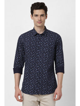 Peter England - Men Navy Blue Slim Fit Print Full Sleeves Casual Shirt
