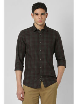 Peter England - Men Brown Slim Fit Check Full Sleeves Casual Shirt
