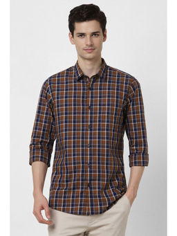 Peter England - Men Brown Slim Fit Check Full Sleeves Casual Shirt