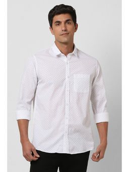 Peter England - Men White Slim Fit Print Full Sleeves Casual Shirt