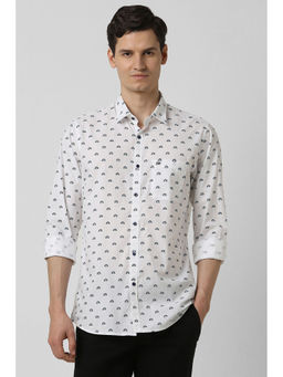 Peter England - Men White Slim Fit Print Casual Shirt