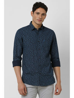 Peter England - Men Navy Blue Slim Fit Print Full Sleeves Casual Shirt