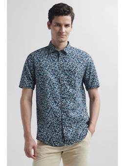 Peter England - Men Navy Blue Slim Fit Print Casual Shirt