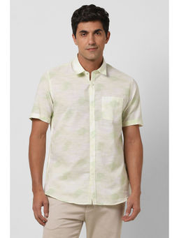 Peter England - Men Green Slim Fit Print Half Sleeves Casual Shirt