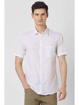 Peter England - Men White Slim Fit Print Half Sleeves Casual Shirt