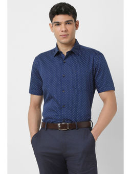 Peter England - Men Navy Blue Regular Fit Half Sleeves Formal Shirt