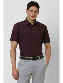 Peter England - Men Maroon Regular Fit Half Sleeves Formal Shirt