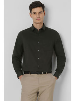 Peter England - Men Olive Stripes Regular Fit Full Sleeves Formal Shirt