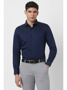 Peter England - Men Navy Blue Slim Fit Full Sleeves Formal Shirt