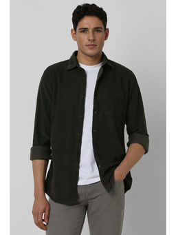 Peter England - Men Green Slim Fit Textured Full Sleeves Casual Shirt