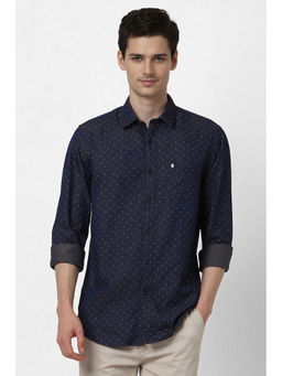Peter England - Men Navy Blue Slim Fit Print Full Sleeves Casual Shirt