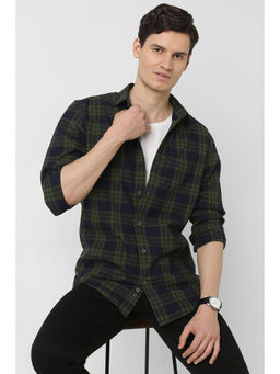Peter England - Men Navy Blue Slim Fit Check Casual Shirt