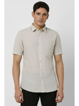 Peter England - Men Grey Slim Fit Print Half Sleeves Casual Shirt