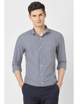 Peter England - Men Navy Blue Slim Fit Full Sleeves Formal Shirt