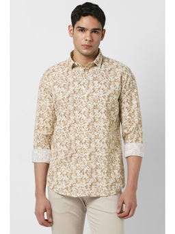 Van Heusen - Men Beige Slim Fit Print Full Sleeves Casual Shirt