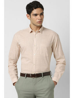 Van Heusen - Men Beige Slim Fit Print Full Sleeves Formal Shirt