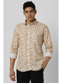 Van Heusen - Men Beige Slim Fit Print Full Sleeves Casual Shirt