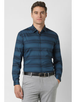 Van Heusen - Men Navy Blue Slim Fit Stripes Full Sleeves Formal Shirt