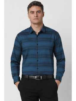 Van Heusen - Men Navy Blue Slim Fit Stripes Full Sleeves Formal Shirt