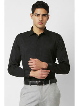 Van Heusen - Men Black Slim Fit Print Full Sleeves Formal Shirt