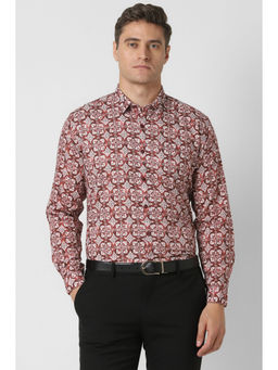 Van Heusen - Men Maroon Slim Fit Print Full Sleeves Formal Shirt
