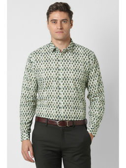 Van Heusen - Men Green Slim Fit Print Full Sleeves Formal Shirt