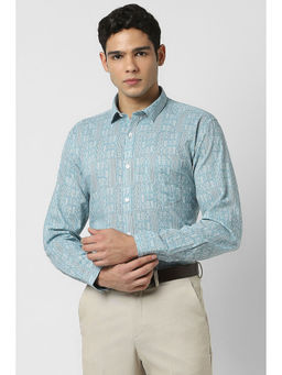 Van Heusen - Men Blue Slim Fit Print Full Sleeves Formal Shirt