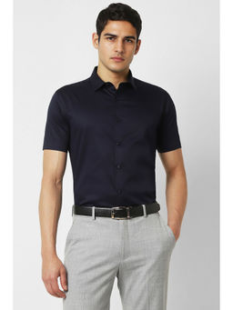 Van Heusen - Men Navy Blue Slim Fit Solid Half Sleeves Formal Shirt