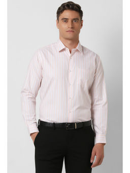Van Heusen - Men Peach Regular Fit Stripes Full Sleeves Formal Shirt