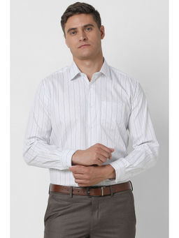 Van Heusen - Men White Regular Fit Stripes Full Sleeves Formal Shirt