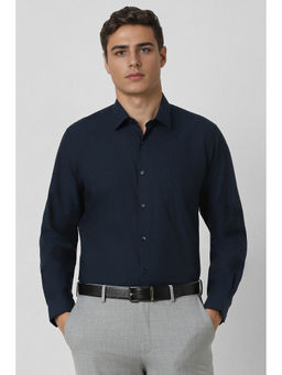 Van Heusen - Men Navy Blue Regular Fit Textured Full Sleeves Formal Shirt