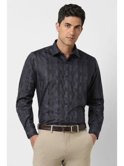 Van Heusen - Men Black Regular Fit Print Full Sleeves Formal Shirt