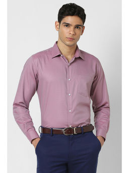 Van Heusen - Men Pink Regular Fit Textured Full Sleeves Formal Shirt