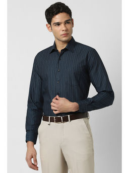 Van Heusen - Men Navy Blue Slim Fit Stripes Full Sleeves Formal Shirt