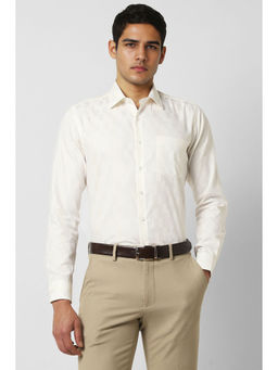 Van Heusen - Men Beige Slim Fit Textured Full Sleeves Formal Shirt