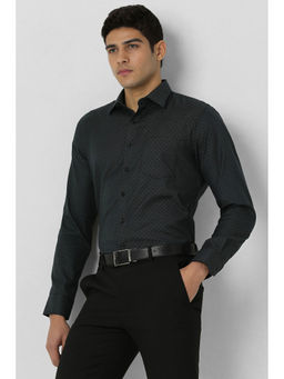 Van Heusen - Men Black Slim Fit Dots Full Sleeves Formal Shirt