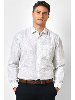 Van Heusen - Men White Regular Fit Print Full Sleeves Formal Shirt